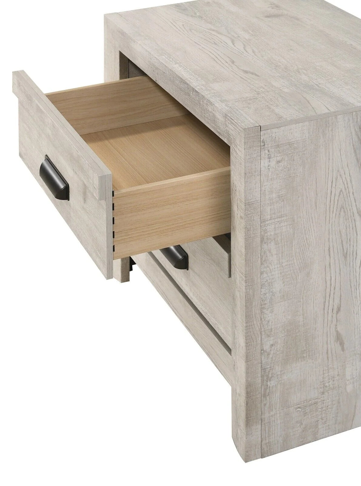 3pc Rustic Beige Gray Finish Bedroom Furniture Queen Size Bed Nightstand Chest Set - Product image 6