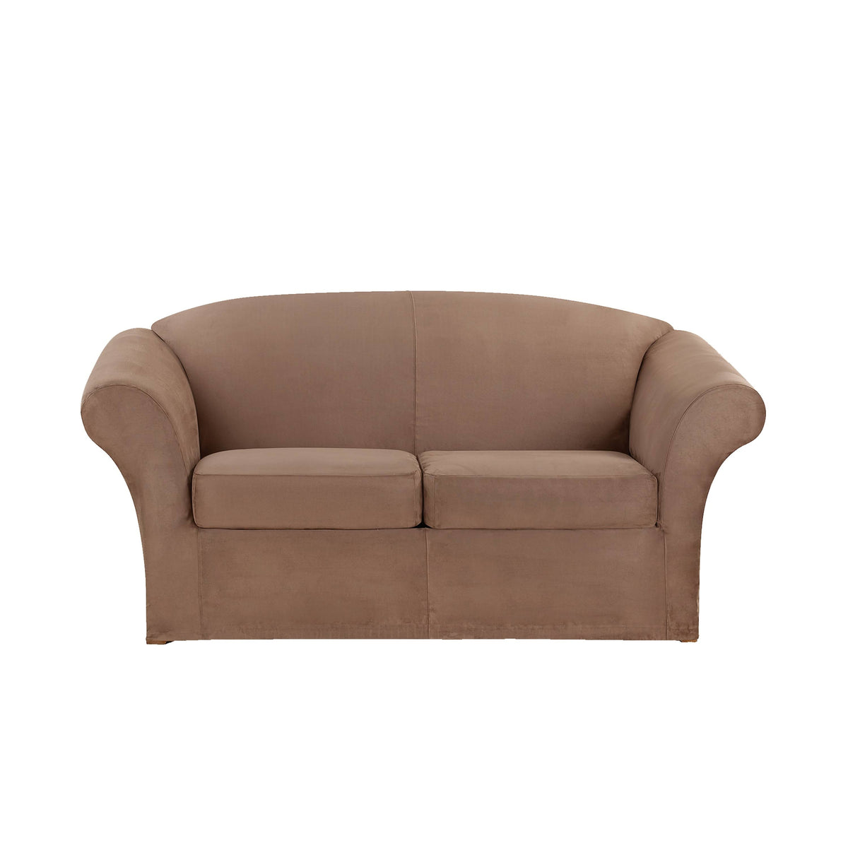 Ultimate Heavyweight Stretch Faux Suede Box Cushioned Loveseat Slipcover, Luggage - Product image 1