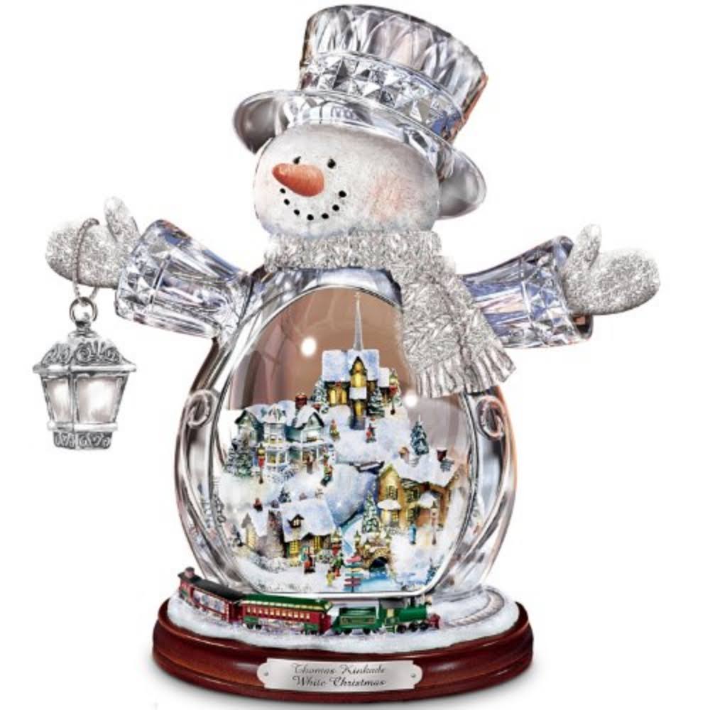 The Bradford Exchange Three Holiday Treasures in One! Light-Up Crystal Snowman Figurine by Thomas Kinkade - Product image 1