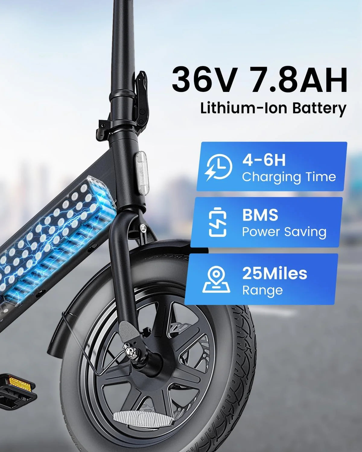 DYU 14" Folding Electric Bike for Adults Teens, 500W Peak Motor 36V/7.8AH Battery, Commuter City Ebike - Product image 6