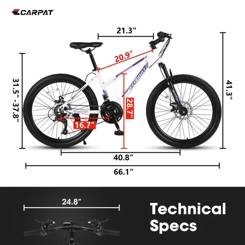 POWANLI 26" Mountain Bike for Women, 21 Speeds Mountain Bicycles with Dual Disc Brakes and 100mm Front Suspension, Pink(Gift)