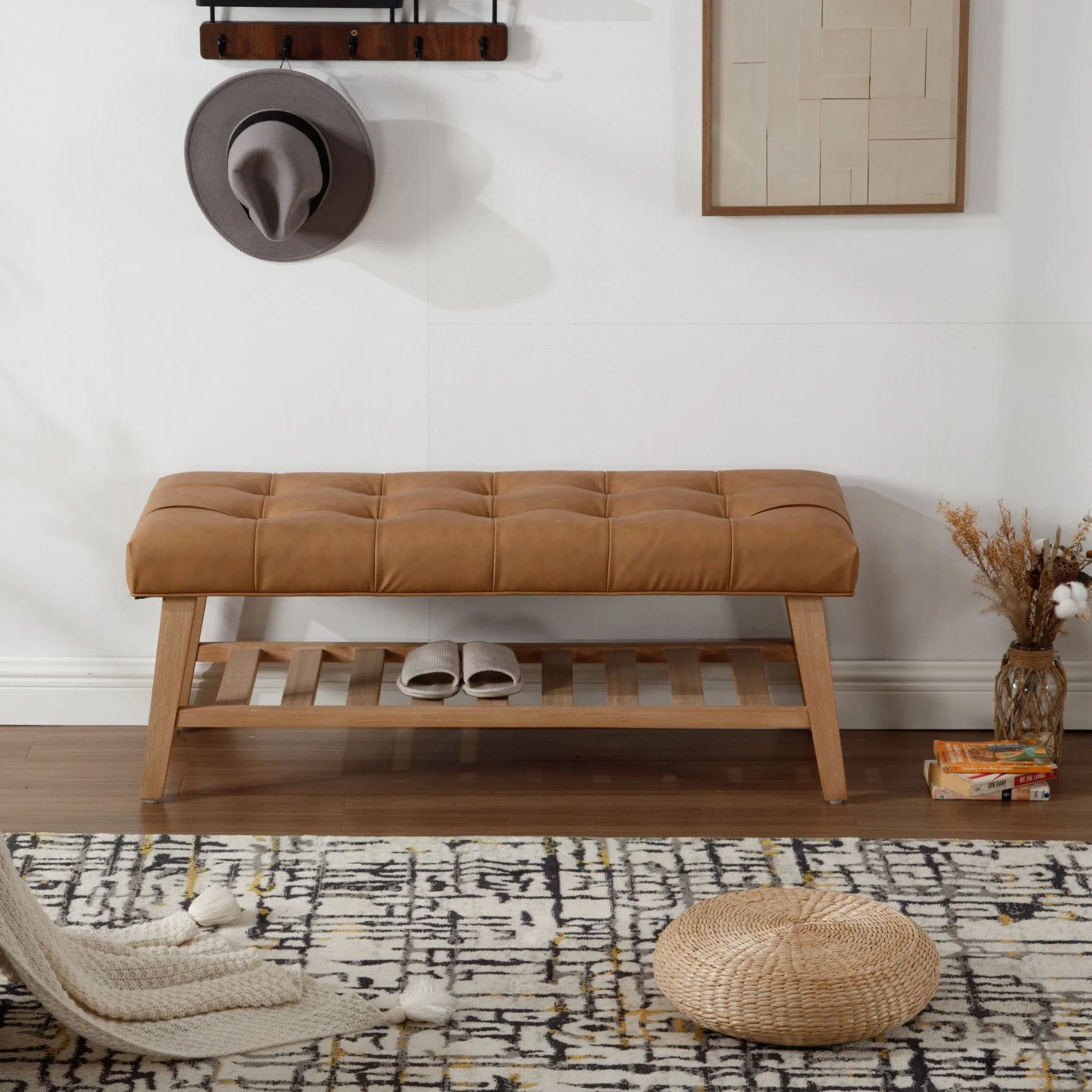 Dayalane Upholstered Storage Bench with Shoe Rack, Linen Fabric Entryway Bench for Living Room - Product image 29