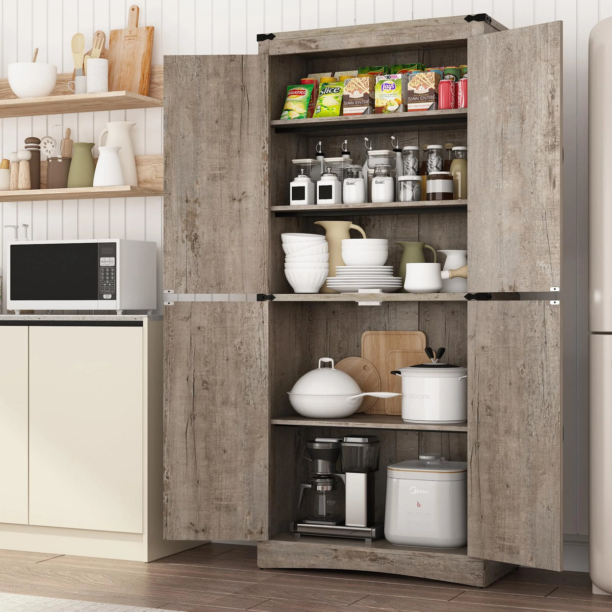 71" Tall Farmhouse Kitchen Pantry Cabinet, 5 Layers Storage Cabinet with Adjustable Shelves - Product image 41