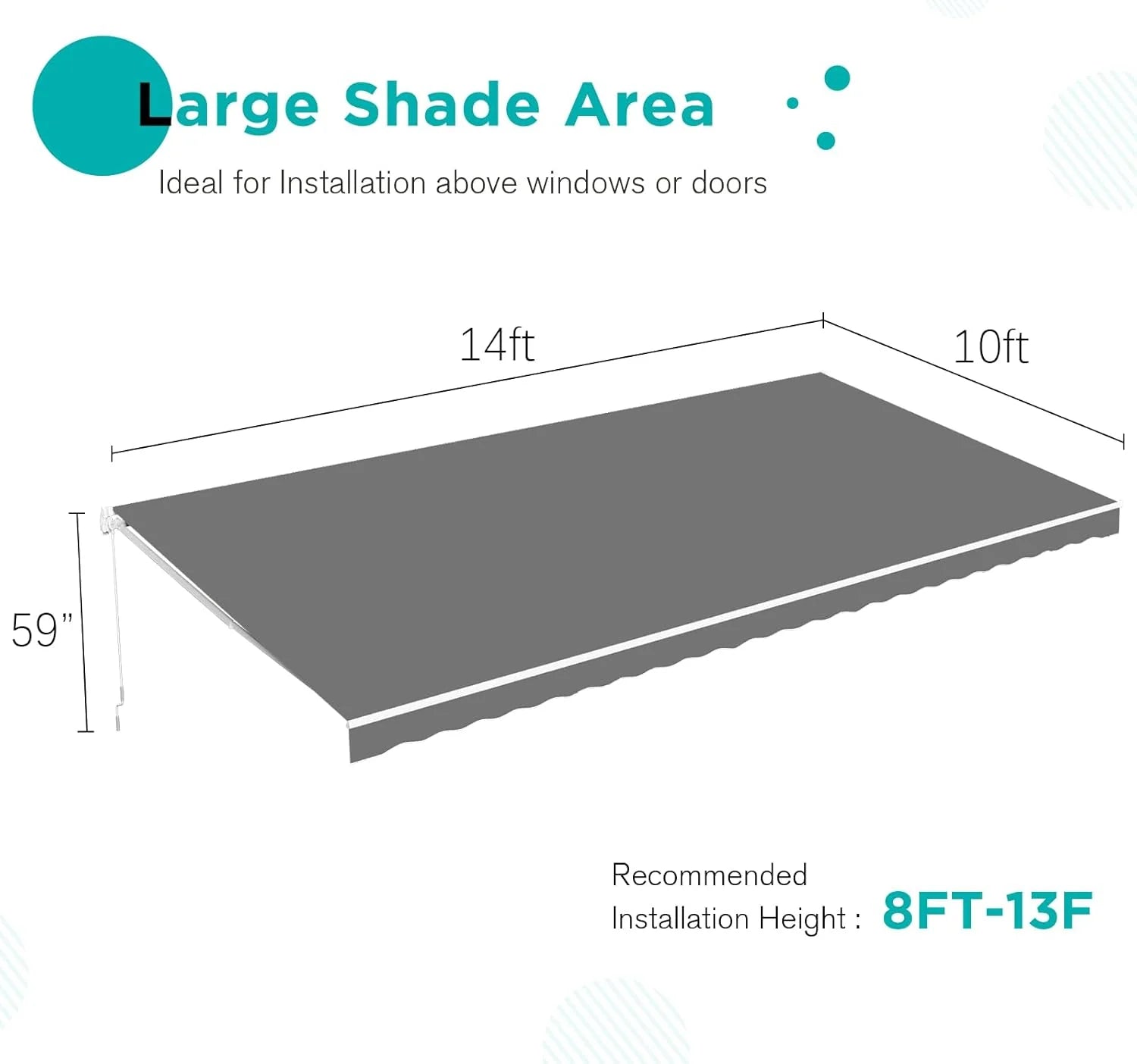 AECOJOY 14'x10' Manual Retractable Awning Sun Shade, Patio Awning Canopy - Product image 6