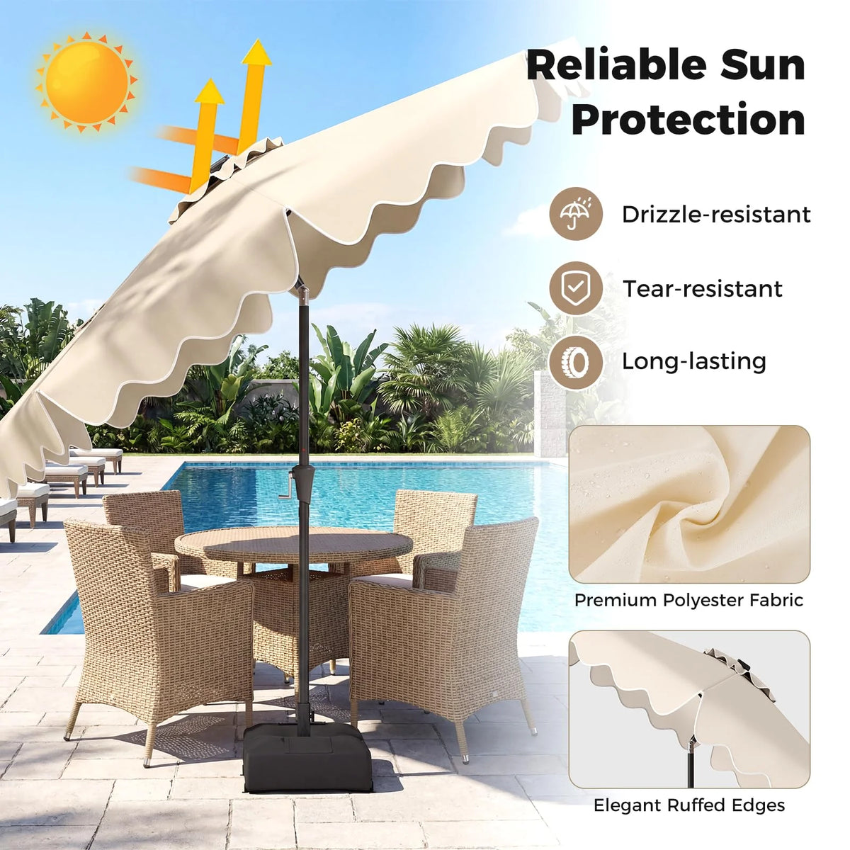 Tangkula 10 FT Outdoor Patio Umbrella with Solar LED Lights and Weighted Base-Beige - Product image 7