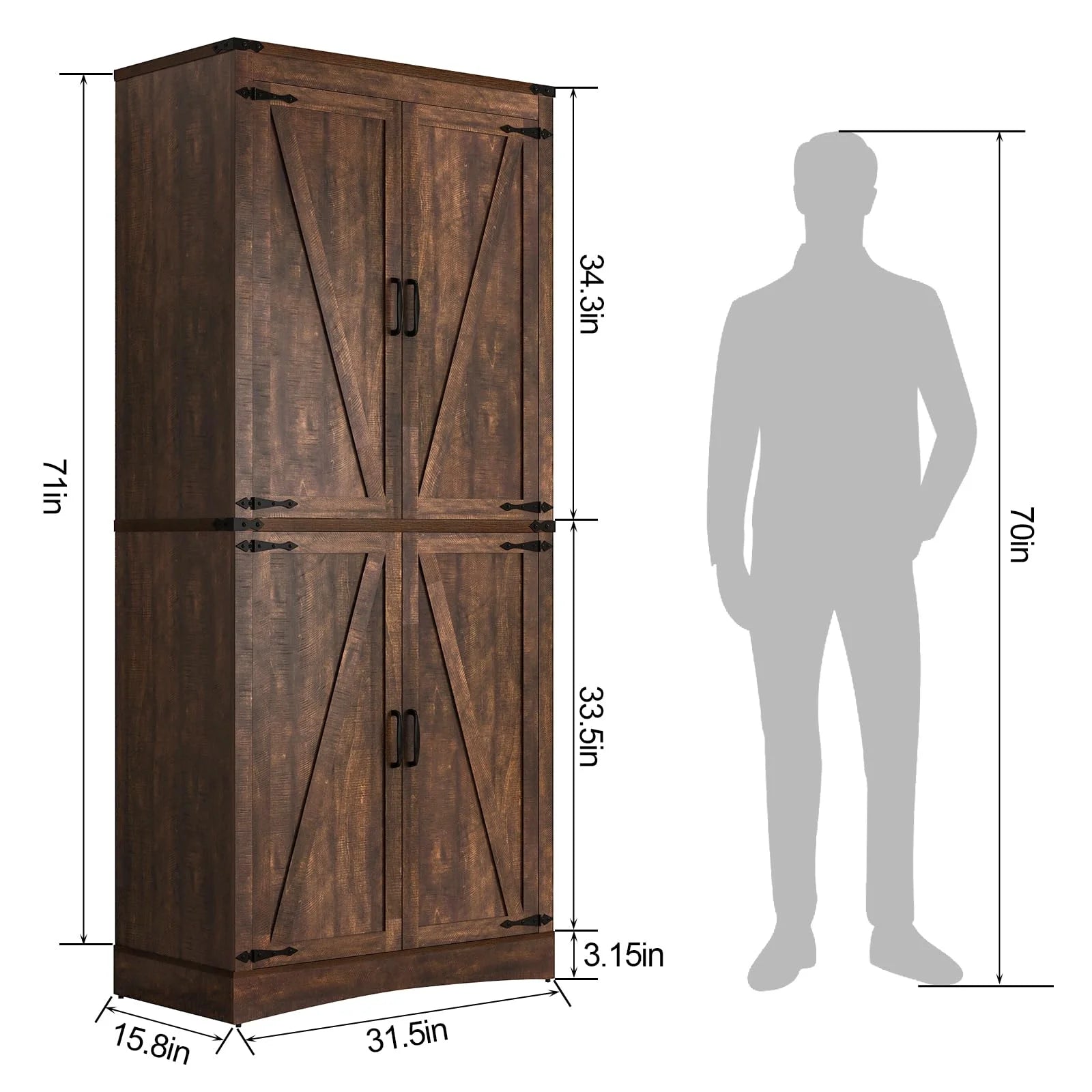 71" Tall Farmhouse Kitchen Pantry Cabinet, 5 Layers Storage Cabinet with Adjustable Shelves - Product image 66
