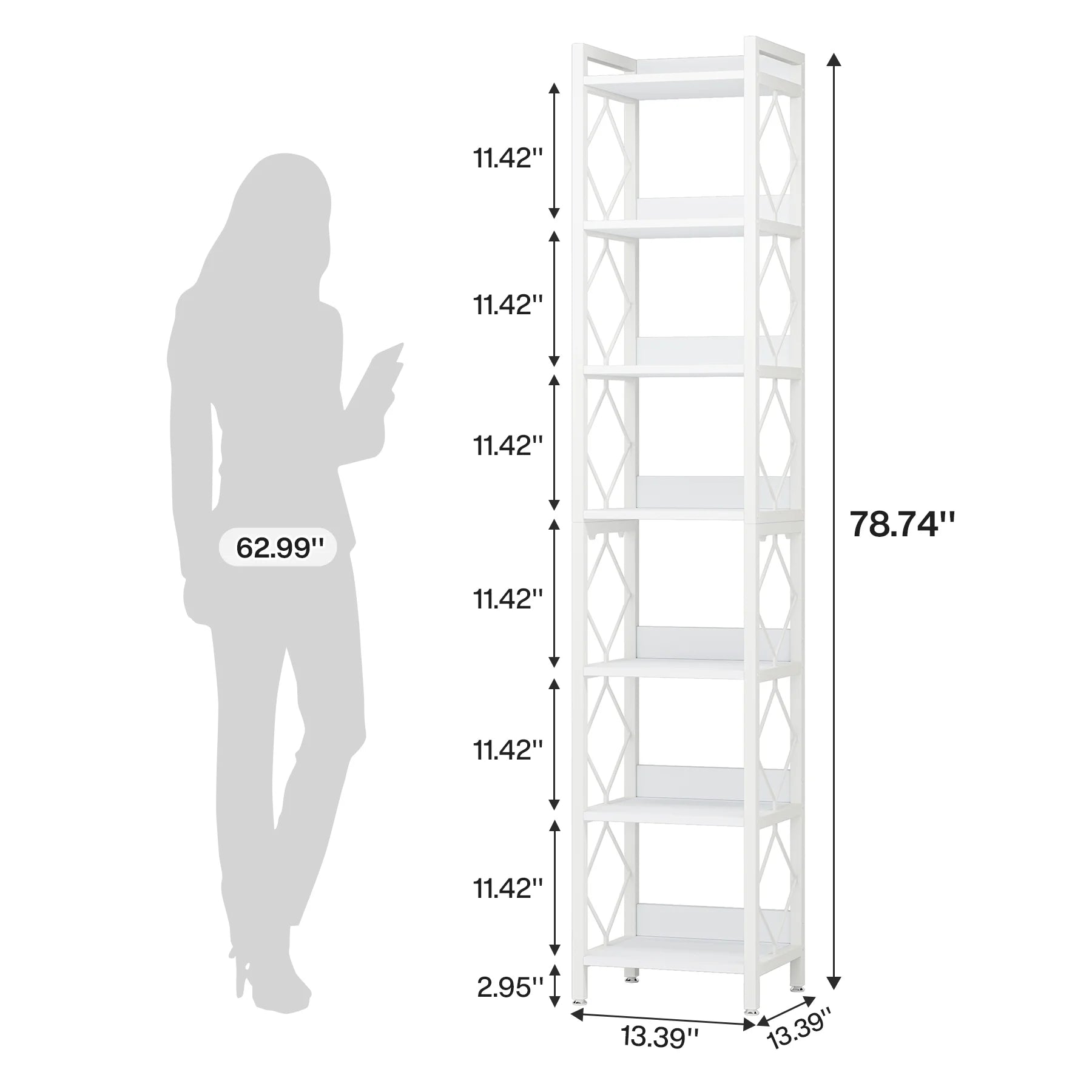 Tribesigns 78.7 in Tall Narrow Bookshelf, Freestanding 7 - Tier Bookcase - Product image 11