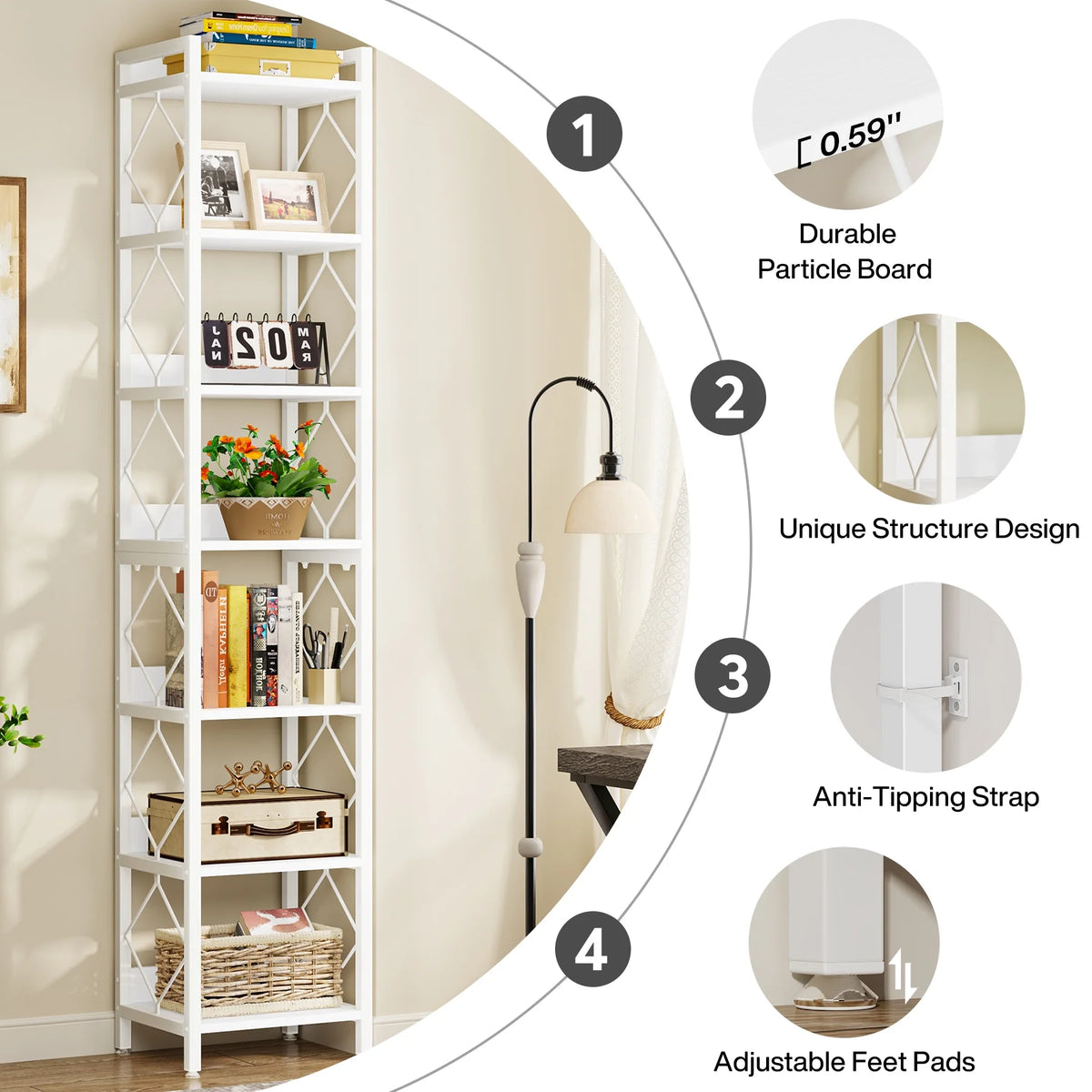 Tribesigns 78.7 in Tall Narrow Bookshelf, Freestanding 7 - Tier Bookcase - Product image 9