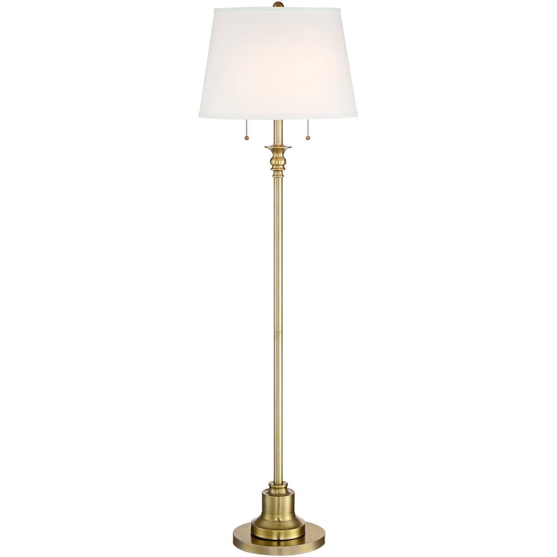 360 Lighting Traditional Floor Lamp Brushed Antique Brass Metal Off White Linen Fabric Drum Shade for - Product image 1