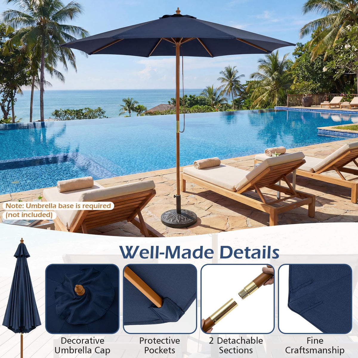 Tangkula 9 FT Patio Umbrella - Outdoor Table Market Umbrella with 8 Wooden Ribs - Product image 8