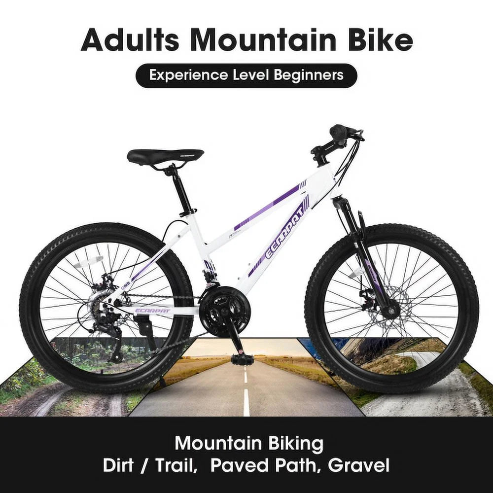 POWANLI 26" Mountain Bike for Women, 21 Speeds Mountain Bicycles with Dual Disc Brakes and 100mm Front Suspension, Pink(Gift)