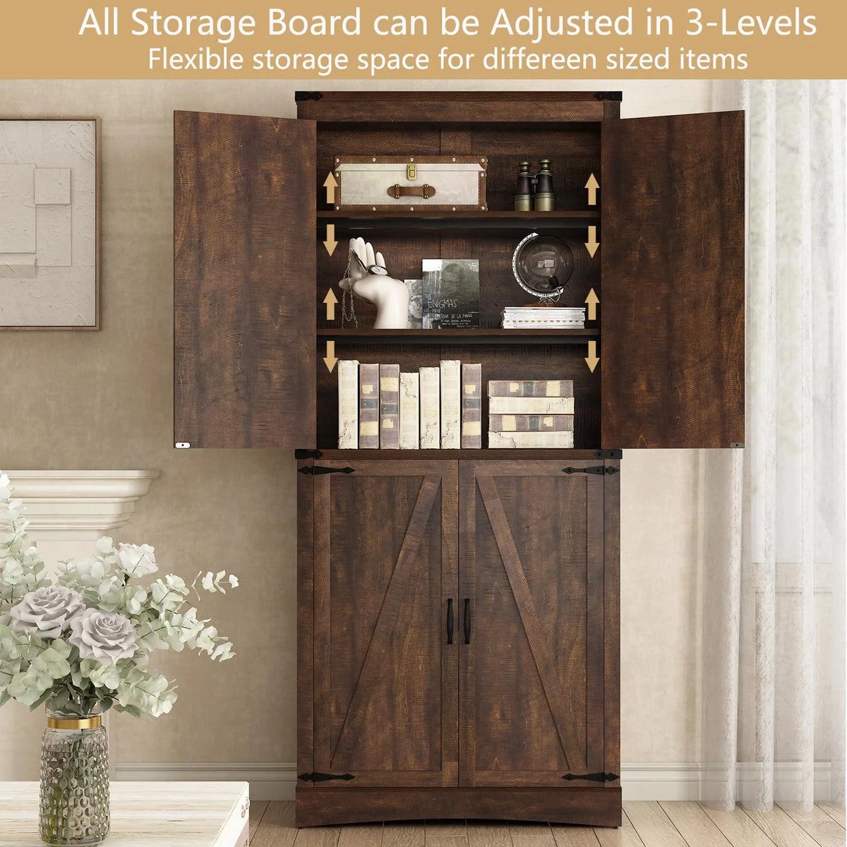 71" Tall Farmhouse Kitchen Pantry Cabinet, 5 Layers Storage Cabinet with Adjustable Shelves - Product image 67