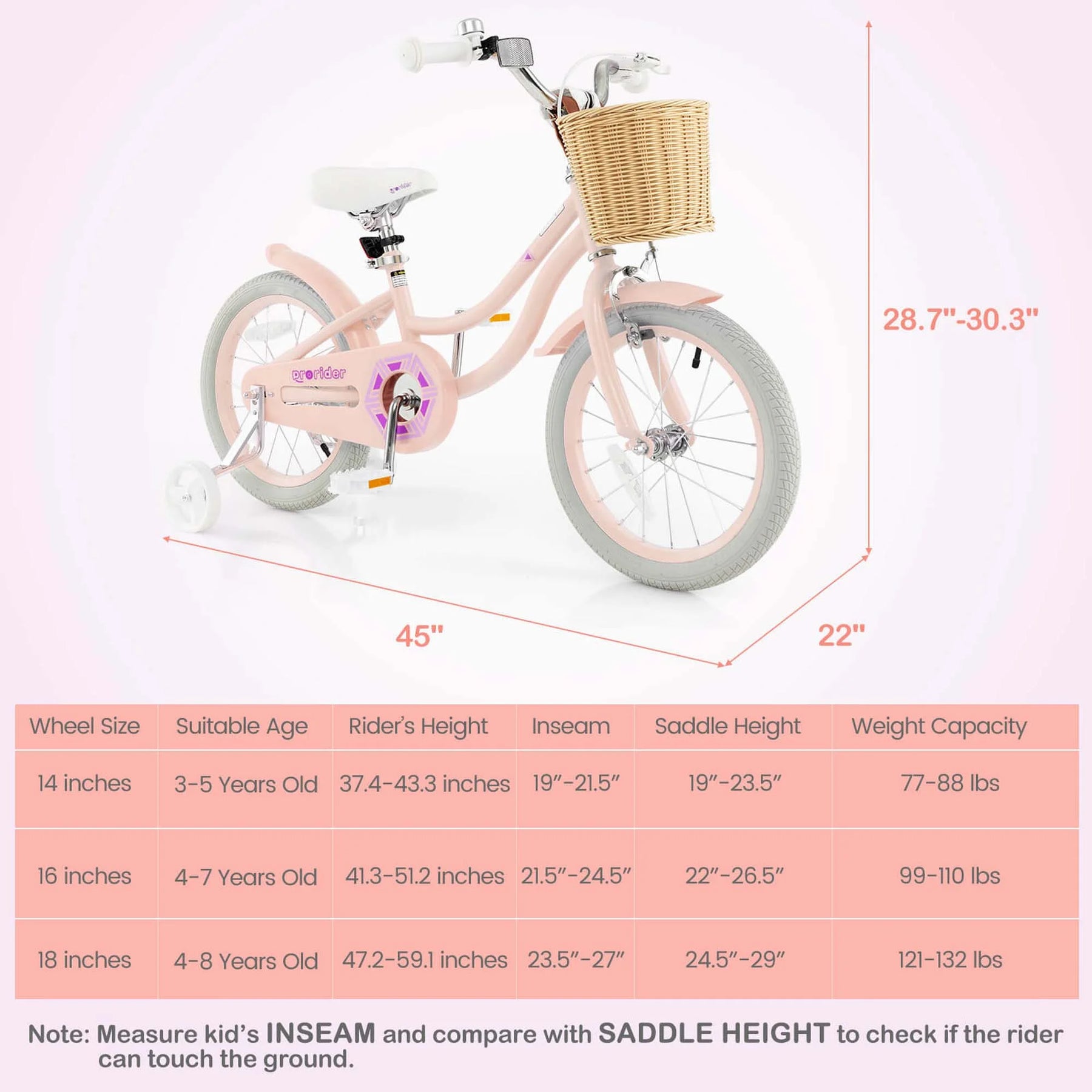 Prorider 16" Kid'S Bike with Training Wheels Adjustable Handlebar Seat Handbrake Pink - Product image 4