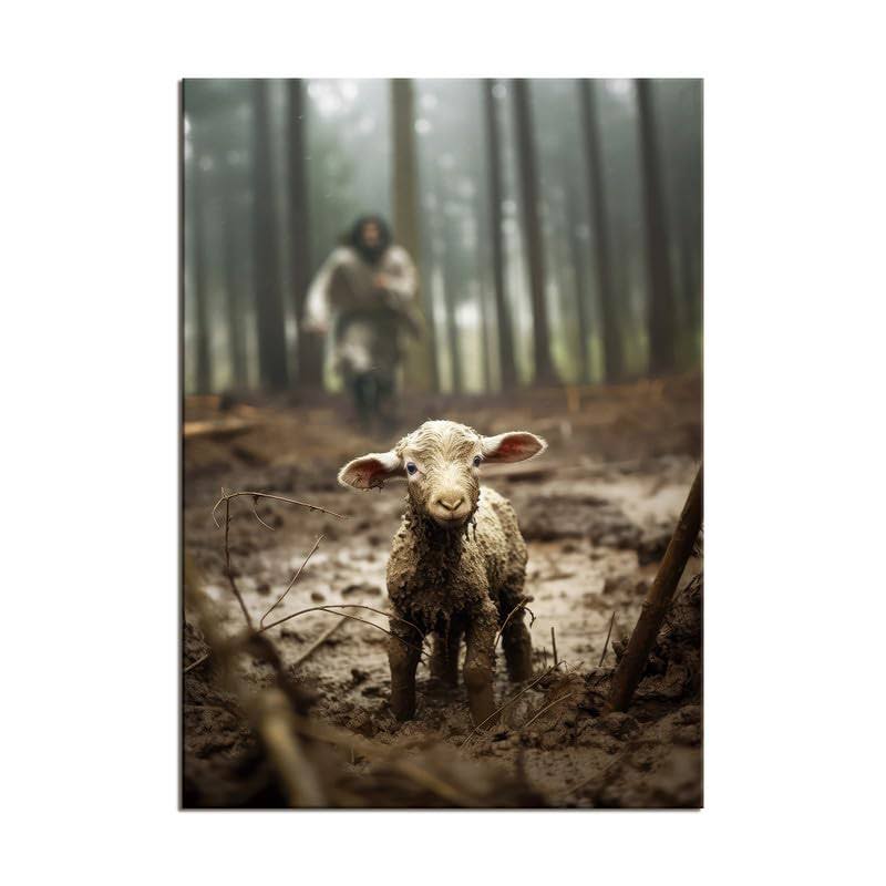 Onstthm Jesus Saving The Lost Lamb Canvas Wall Art Christian Wall Decor HD Print Wall Art for Living Room Bedroom Decoration