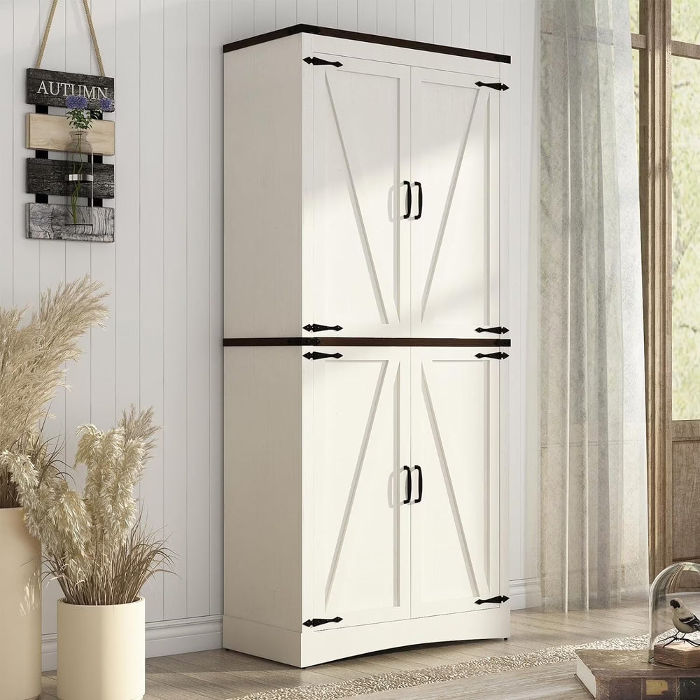 71" Tall Farmhouse Kitchen Pantry Cabinet, 5 Layers Storage Cabinet with Adjustable Shelves
