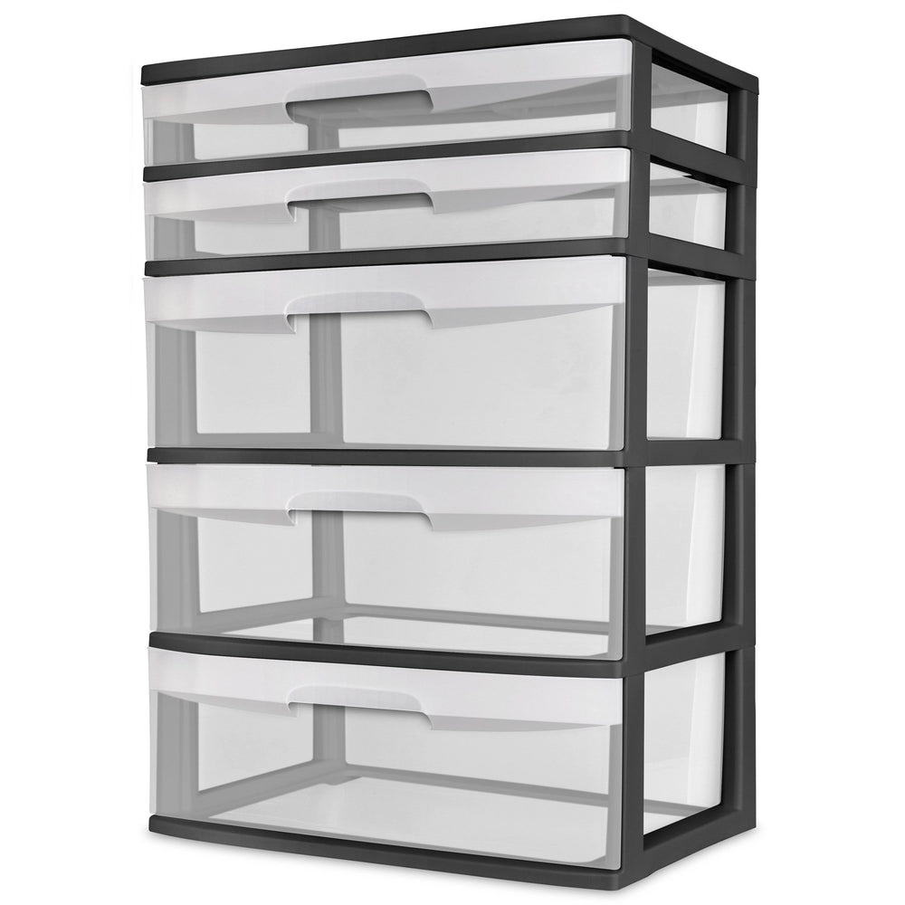 5 Drawer Wide Tower Storage Sterilite Organizer Cabinet Heavy Plastic
