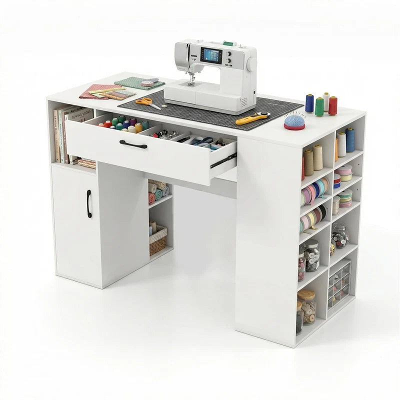 53" Counter Height Sewing Craft Table with 14 Storage Cubes, Large Drawer, Cabinet & Adjustable Shelf - Product image 12