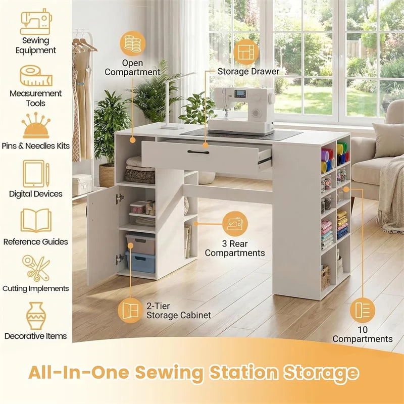 53" Counter Height Sewing Craft Table with 14 Storage Cubes, Large Drawer, Cabinet & Adjustable Shelf - Product image 11