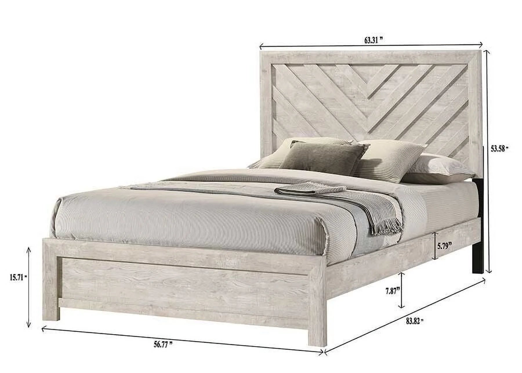 3pc Rustic Beige Gray Finish Bedroom Furniture Queen Size Bed Nightstand Chest Set - Product image 7