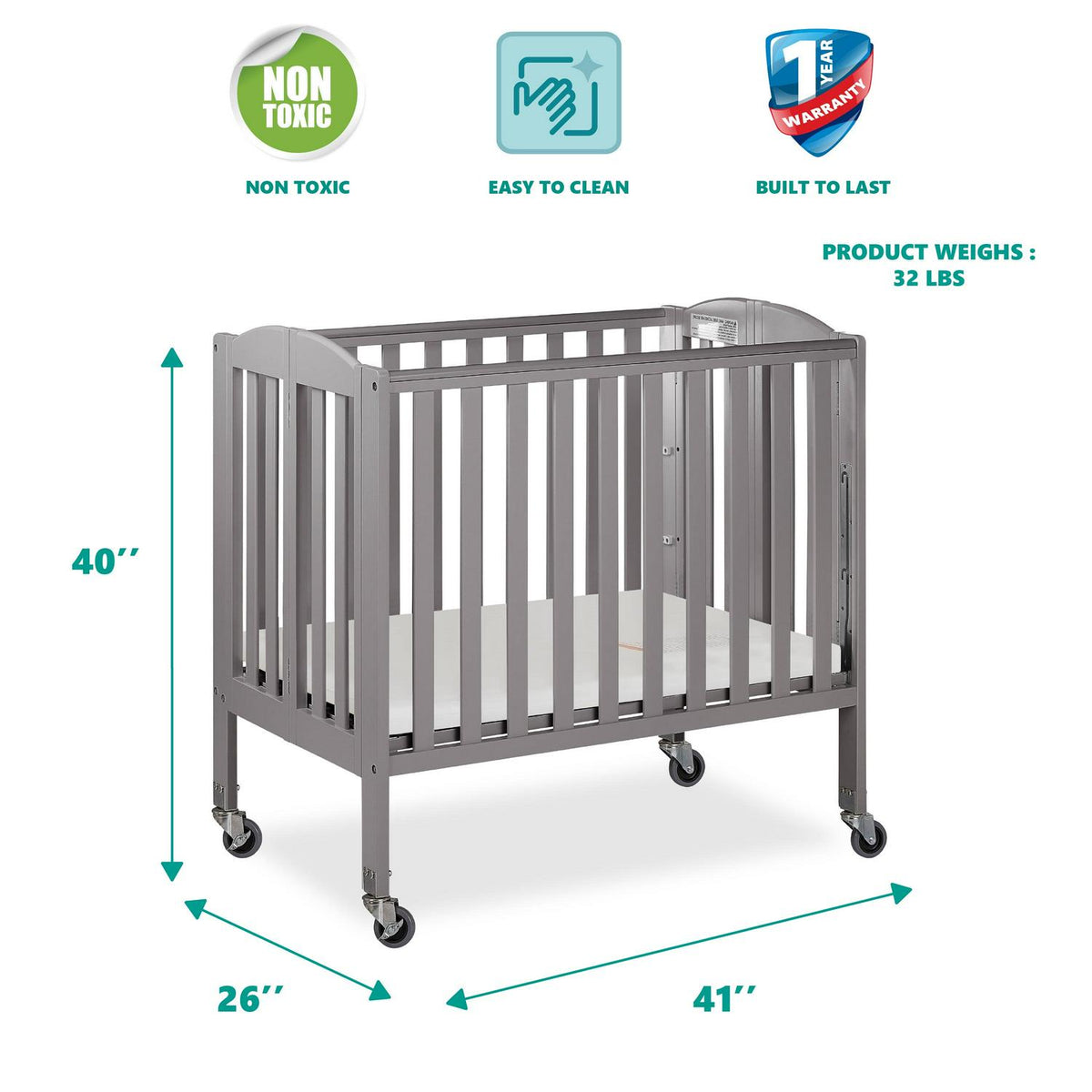 Dream on Me 3 - in - 1 Portable Crib Gray - Product image 3